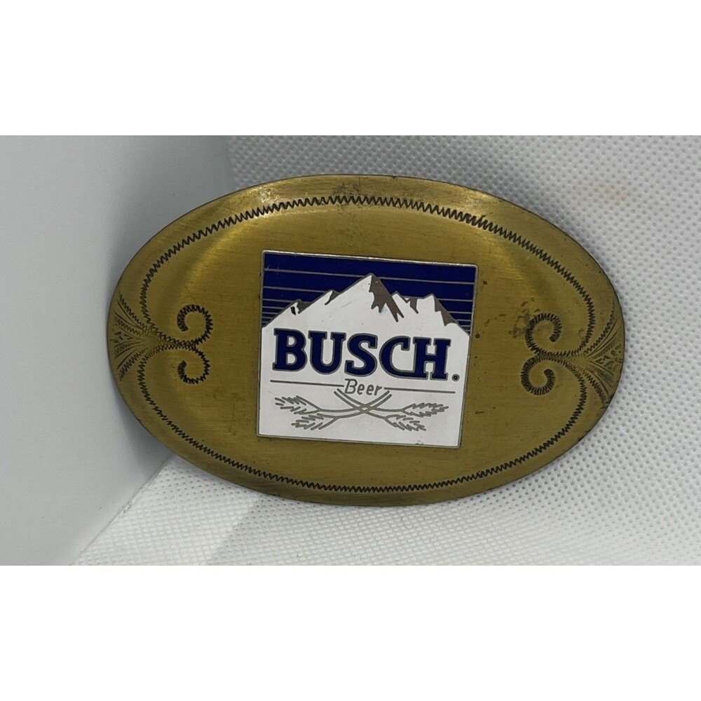 Vintage Enamel Metal Busch Beer Belt Buckle HTF